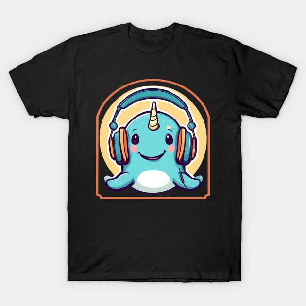 Narwhal with headphones T-Shirt by Ilustradamus